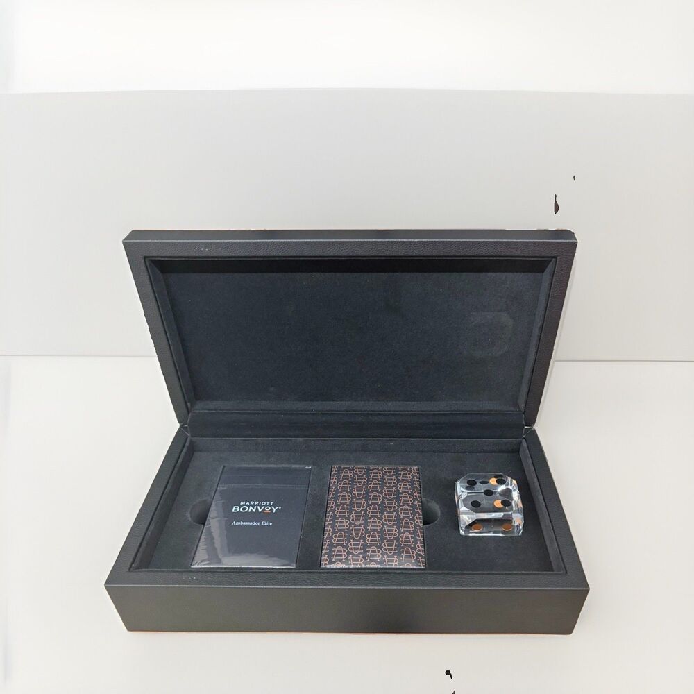 MGM/Marriott Ambassador Elite Leather Card Box, Two Decks & Large Crystal Dice